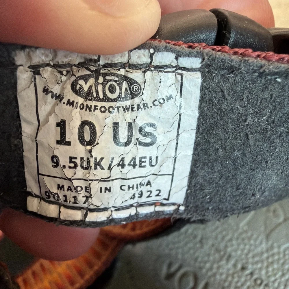 MION Footwear Water Sandals Men's 10 Orange Red Strap Closed Toe Hiking Outdoor